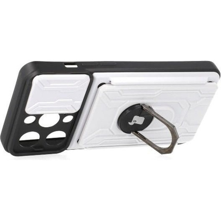 Etui Bizon Case Camshield Card Slot Ring do iPhone 14 Pro, białe