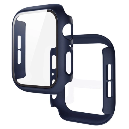 Etui ze szkłem do zegarka Bizon Case+Glass Watch do Apple Watch SE 3 / SE 2 / SE / 6 / 5 / 4 (40 mm), matowe granatowe