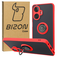 Etui z uchwytem na palec Bizon Case Hybrid Ring do Realme C55, przydymione z czerwoną ramką