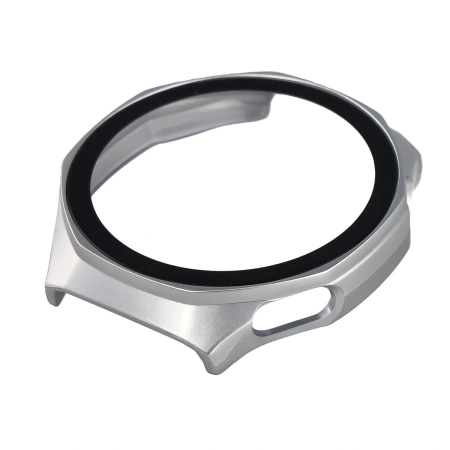 Etui ze szkłem do zegarka Bizon Case Watch Adamo do Huawei Watch GT6 Pro 46 mm, matowe srebrne