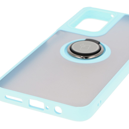 Etui z uchwytem na palec Bizon Case Hybrid Ring do Motorola Moto G35 5G, przydymione z jasnoniebieską ramką