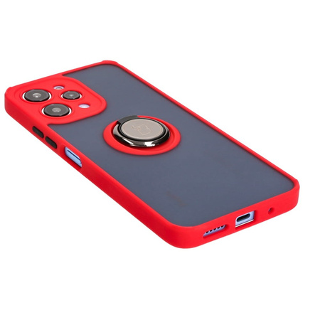 Etui z uchwytem na palec Bizon Case Hybrid Ring do Xiaomi Redmi 12, przydymione z czerwoną ramką