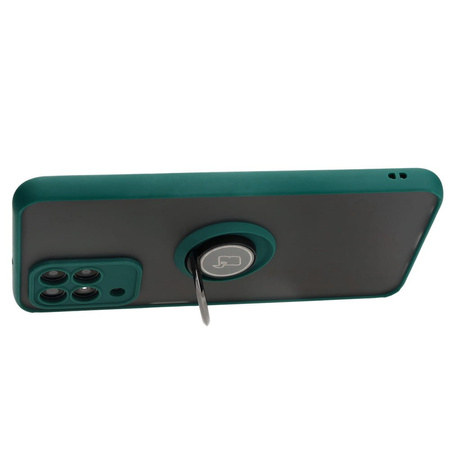 Etui z uchwytem na palec Bizon Case Hybrid Ring do Galaxy M33 5G, przydymione z ciemnozieloną ramką