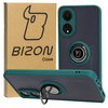 Etui z uchwytem na palec Bizon Case Hybrid Ring do Oppo A78 4G, przydymione z ciemnozieloną ramką