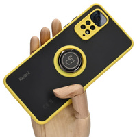Etui z uchwytem na palec Bizon Case Hybrid Ring do Xiaomi Redmi Note 11 / 11S 4G, przydymione z żółtą ramką