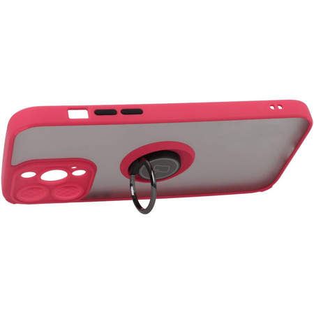 Etui z uchwytem na palec Bizon Case Hybrid Ring do iPhone 14 Pro Max, przydymione z czerwoną ramką