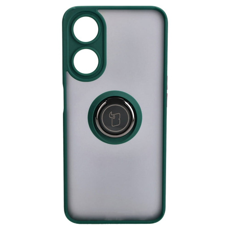Etui z uchwytem na palec Bizon Case Hybrid Ring do Oppo A78 5G, przydymione z ciemnozieloną ramką