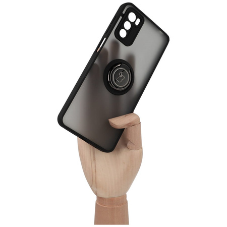 Etui z uchwytem na palec Bizon Case Hybrid Ring do Motorola Moto G42 , przydymione z czarną ramką