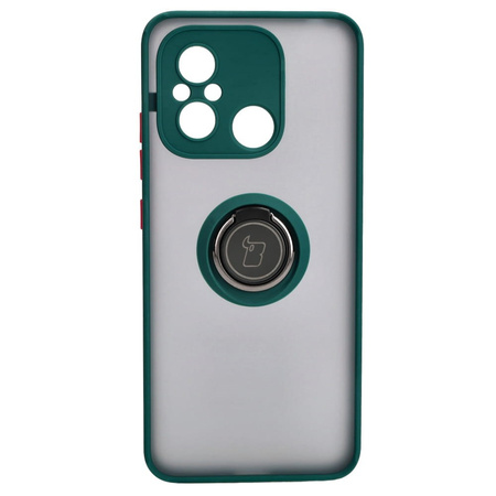 Etui z uchwytem na palec Bizon Case Hybrid Ring do Xiaomi Redmi 12C, przydymione z ciemnozieloną ramką