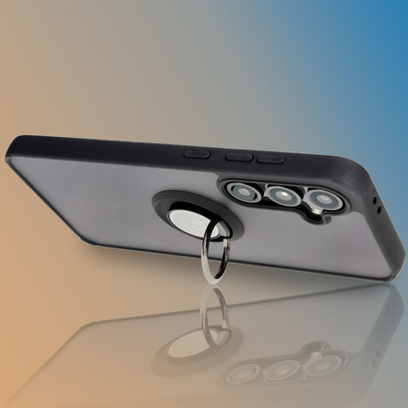 Etui z uchwytem na palec Bizon Case Hybrid Ring do Galaxy S24 FE, przydymione z czarną ramką
