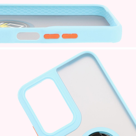 Etui z uchwytem na palec Bizon Case Hybrid Ring do Motorola Moto G35 5G, przydymione z jasnoniebieską ramką