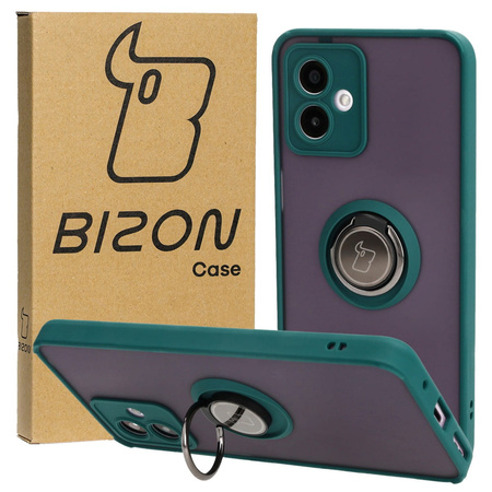 Etui z uchwytem na palec Bizon Case Hybrid Ring do Motorola Moto G14, przydymione z ciemnozieloną ramką