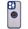 Etui z uchwytem na palec Bizon Case Hybrid Ring do iPhone 15 Pro Max, przydymione z granatową ramką