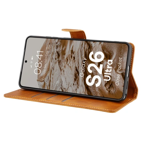 Etui z klapką Bizon Case Pocket do Galaxy S26 Ultra, brązowe