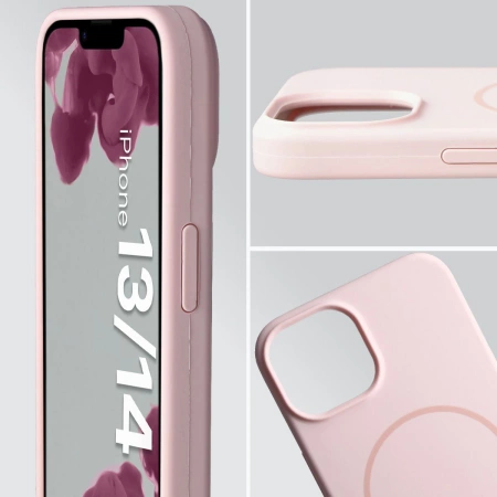Silikonowe etui z pierścieniem magnetycznym Bizon Soft Case Magnetic do iPhone 14/13, jasnoróżowe