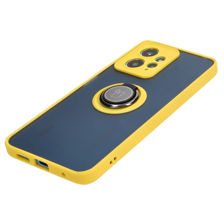 Etui z uchwytem na palec Bizon Case Hybrid Ring do Xiaomi Redmi Note 12 4G, przydymione z żółtą ramką