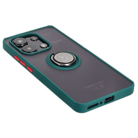 Etui z uchwytem na palec Bizon Case Hybrid Ring do Xiaomi Redmi Note 13 4G, przydymione z ciemnozieloną ramką