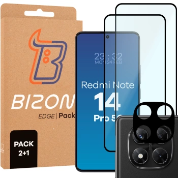 2x Szkło hartowane z ramką + szybka na aparat Bizon Edge 2 Pack do Xiaomi Redmi 14C 4G