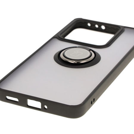 Etui z uchwytem na palec Bizon Case Hybrid Ring do Xiaomi 14T, przydymione z czarną ramką