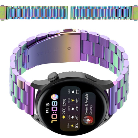 Pasek ze stali nierdzewnej do smartwatcha, Bizon Strap Watch Aura, Quick Release 18 mm, tęczowy