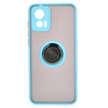 Etui z uchwytem na palec Bizon Case Hybrid Ring do Motorola Edge 30 Neo, przydymione z jasnoniebieską ramką