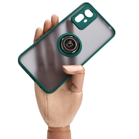 Etui z uchwytem na palec Bizon Case Hybrid Ring do Xiaomi Redmi Note 12S, przydymione z ciemnozieloną ramką