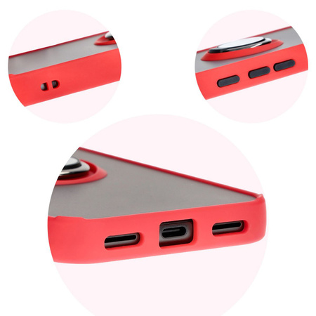 Etui z uchwytem na palec Bizon Case Hybrid Ring do Google Pixel 8a, przydymione z czerwoną ramką