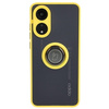 Etui z uchwytem na palec Bizon Case Hybrid Ring do Oppo A78 4G, przydymione z żółtą ramką