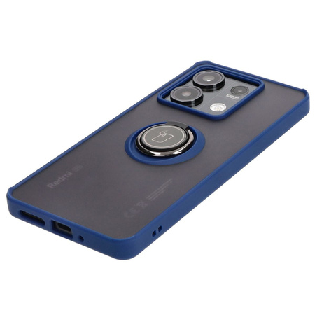 Etui z uchwytem na palec Bizon Case Hybrid Ring do Xiaomi Redmi Note 13 5G, przydymione z granatową ramką