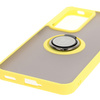 Etui z uchwytem na palec Bizon Case Hybrid Ring do Oppo Reno 12 Pro, przydymione z żółtą ramką