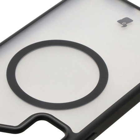 Etui z pierścieniem magnetycznym Bizon Case MatteO do Galaxy S25 Ultra, półprzezroczyste z czarną ramką