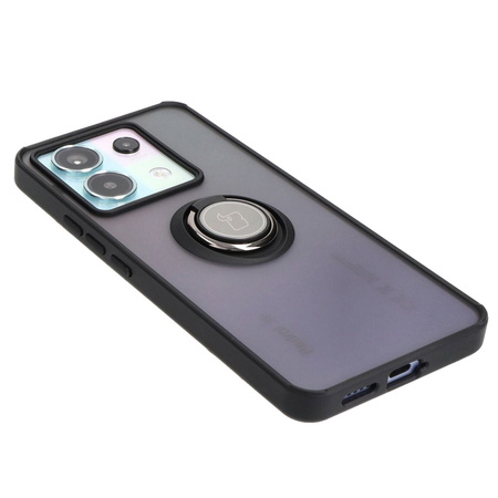 Etui z uchwytem na palec Bizon Case Hybrid Ring do Xiaomi Poco X6 / Xiaomi Redmi Note 13 Pro 5G, przydymione z czarną ramką