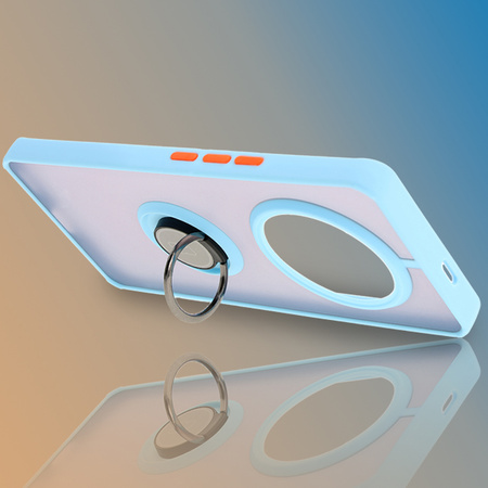 Etui z uchwytem na palec Bizon Case Hybrid Ring do Honor Magic7 Lite, przydymione z jasnoniebieską ramką