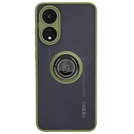 Etui z uchwytem na palec Bizon Case Hybrid Ring do Oppo A78 4G, przydymione z zieloną ramką
