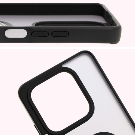 Etui z uchwytem na palec Bizon Case Hybrid Ring do Xiaomi Redmi Note 14 5G, przydymione z czarną ramką