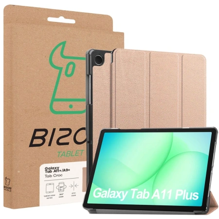 Etui z klapką Bizon Case Tab Croc do Galaxy Tab A11 Plus / A9 Plus, różowozłote