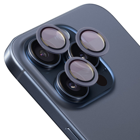 Szkło na aparat z aplikatorem Bizon Glass Snap Lens do iPhone 15 Pro/15 Pro Max, 1 zestaw, niebieska ramka