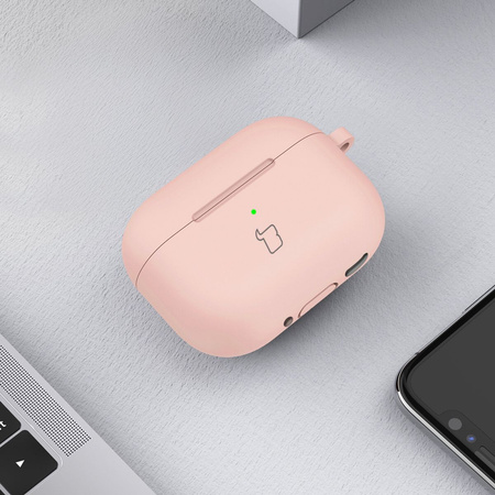 Silikonowe etui z karabińczykiem Bizon Case Headphone Silicone do AirPods 4, jasnoróżowe