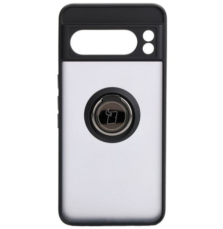 Etui z uchwytem na palec Bizon Case Hybrid Ring do Google Pixel 8 Pro, przydymione z czarną ramką
