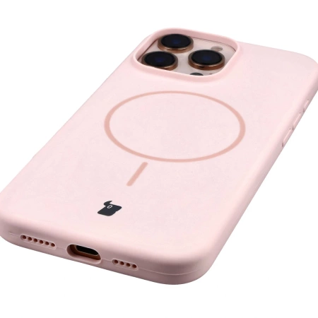 Silikonowe etui z pierścieniem magnetycznym Bizon Soft Case Magnetic do iPhone 16 Pro Max, jasnoróżowe