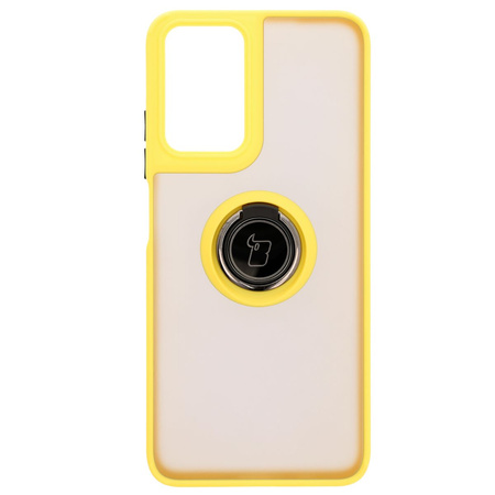 Etui z uchwytem na palec Bizon Case Hybrid Ring do Motorola Moto G35 5G, przydymione z żółtą ramką