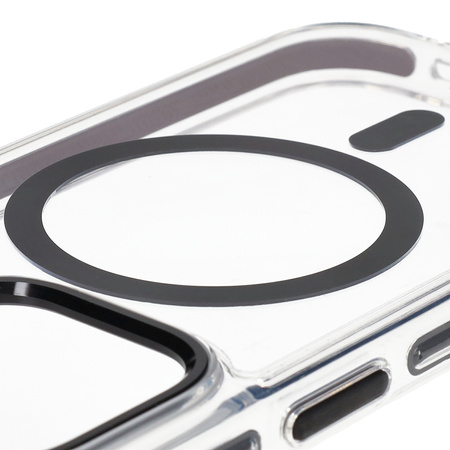 Etui z pierścieniem magnetycznym Bizon Case Marco do iPhone 14 Pro, przezroczyste z czarną ramką