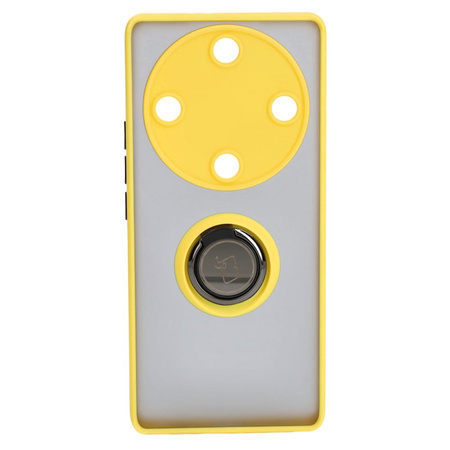Etui z uchwytem na palec Bizon Case Hybrid Ring do Honor Magic5 Lite, przydymione z żółtą ramką