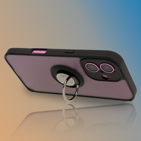 Etui z uchwytem na palec Bizon Case Hybrid Ring do iPhone 16, przydymione z czarną ramką