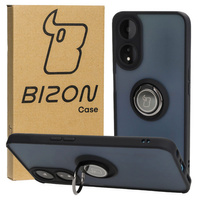 Etui z uchwytem na palec Bizon Case Hybrid Ring do Oppo A78 5G, przydymione z czarną ramką