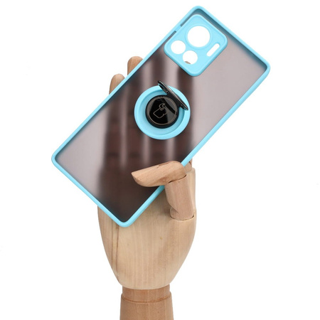 Etui z uchwytem na palec Bizon Case Hybrid Ring do Motorola Edge 30 Ultra, przydymione z jasnoniebieską ramką
