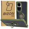 Etui z uchwytem na palec Bizon Case Hybrid Ring do Oppo Reno10 / 10 Pro, przydymione z zieloną ramką