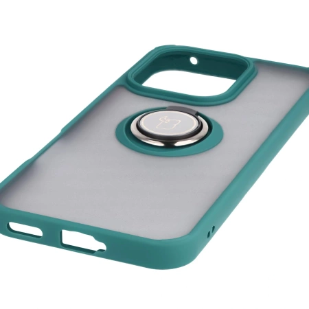 Etui z uchwytem na palec Bizon Case Hybrid Ring do Honor 400 Lite, przydymione z ciemnozieloną ramką