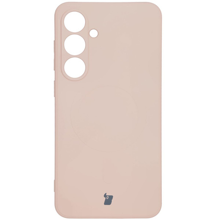 Silikonowe etui z pierścieniem magnetycznym Bizon Case Silicone Magnetic Sq do Galaxy S24 FE, jasnoróżowe