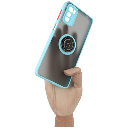 Etui z uchwytem na palec Bizon Case Hybrid Ring do Motorola Moto G42 , przydymione z jasnoniebieską ramką